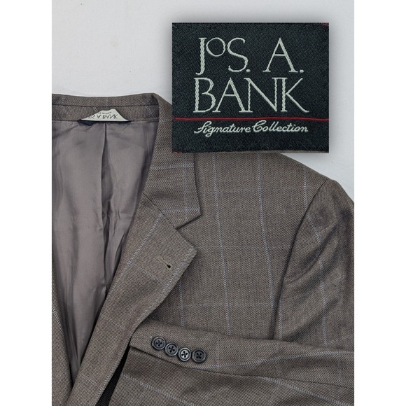 Jos. A Bank Blazer Coat Sport Jacket Silk Camel hair Window Pane 46R (22